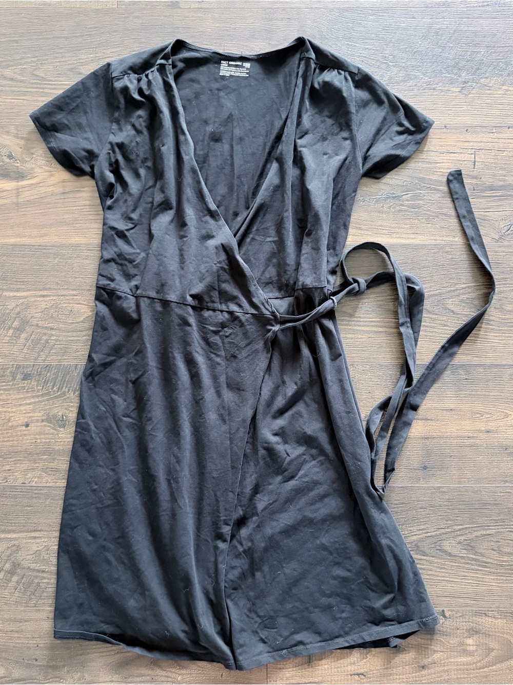 PACT Organic Cotton Black Short Sleeve Wrap Dress Large
